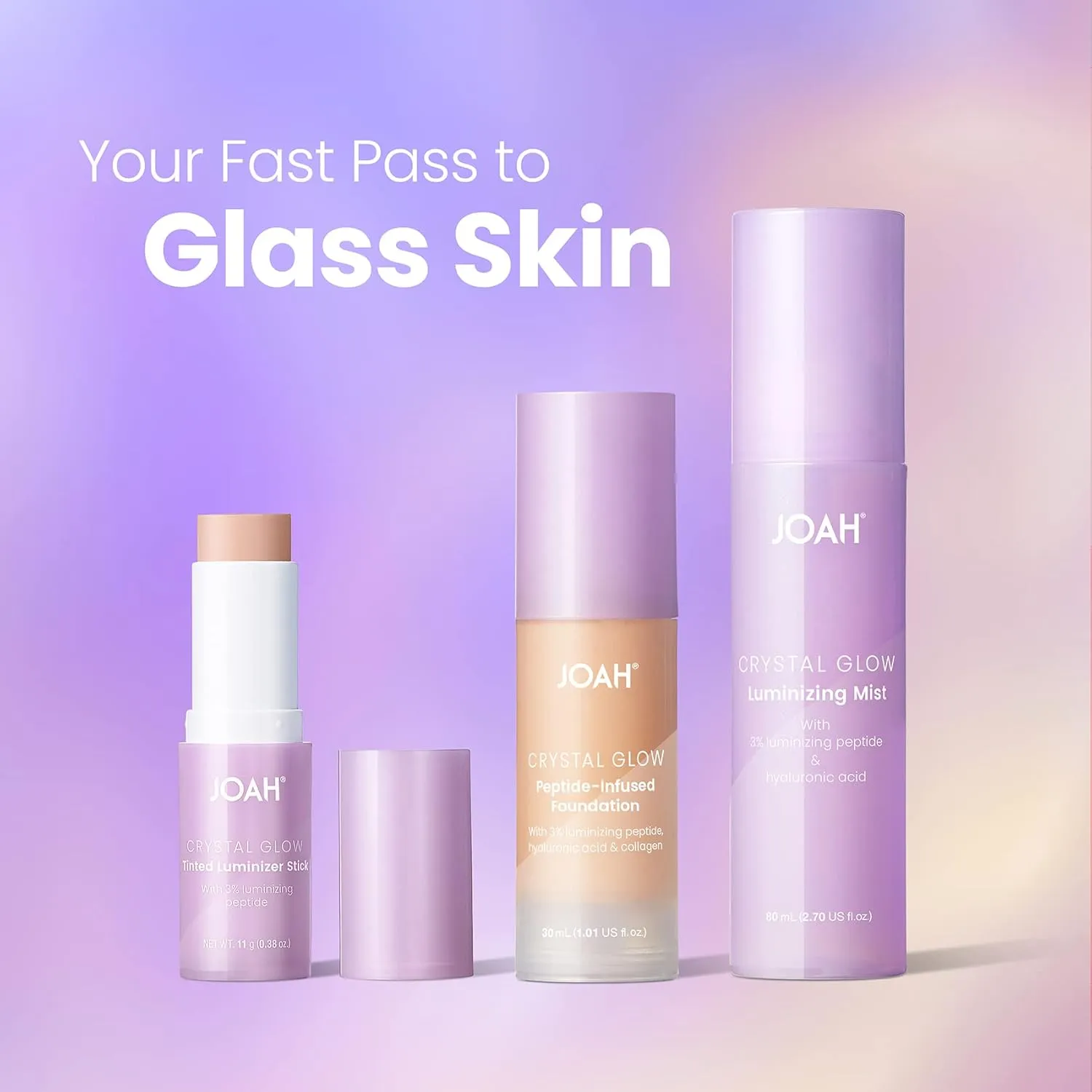 JOAH Crystal Glow Peptide-Infused Foundation, 2-in-1 Multitasking Korean Makeup with Blurring Face Primer, Luminizer, Hydration & Skin Defense for a Flawless Finish, 1.01 Oz, Medium Neutral