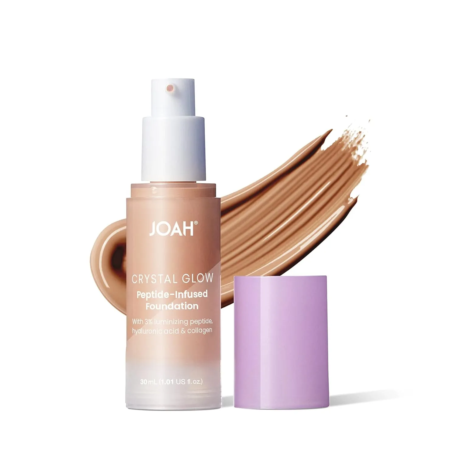 JOAH Crystal Glow Peptide-Infused Foundation, 2-in-1 Multitasking Korean Makeup with Blurring Face Primer, Luminizer, Hydration & Skin Defense for a Flawless Finish, 1.01 Oz, Medium Neutral