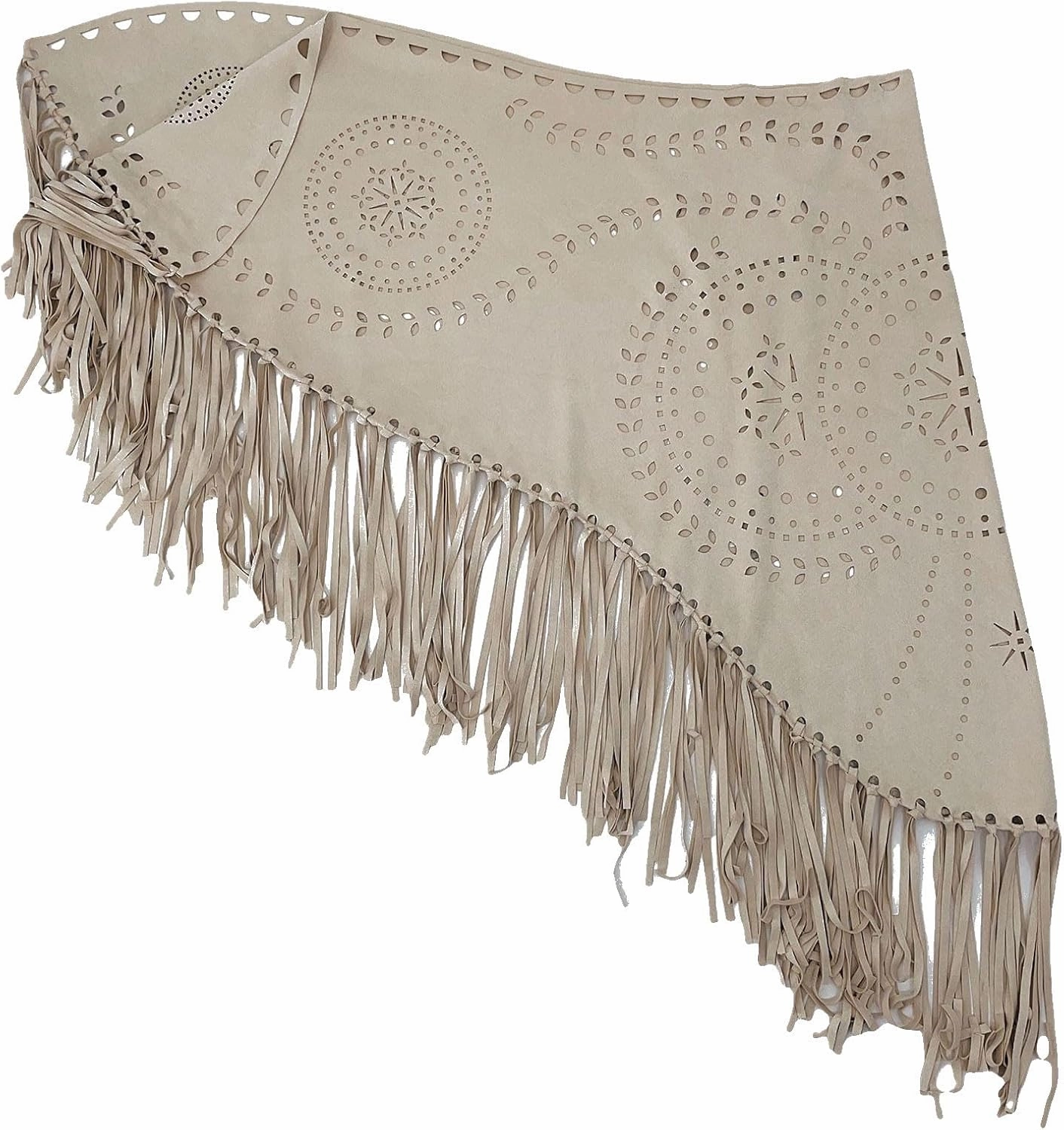 JOAU Suede Hollow Out Shawl Wraps for Women Open Front Ethnic Western Cowgirl Cardigan Capelet with Tassel Vintage Cape