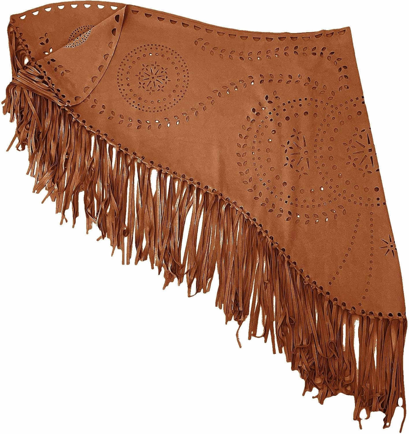 JOAU Suede Hollow Out Shawl Wraps for Women Open Front Ethnic Western Cowgirl Cardigan Capelet with Tassel Vintage Cape