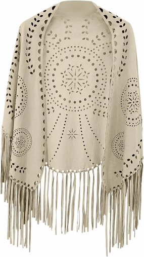 JOAU Suede Hollow Out Shawl Wraps for Women Open Front Ethnic Western Cowgirl Cardigan Capelet with Tassel Vintage Cape