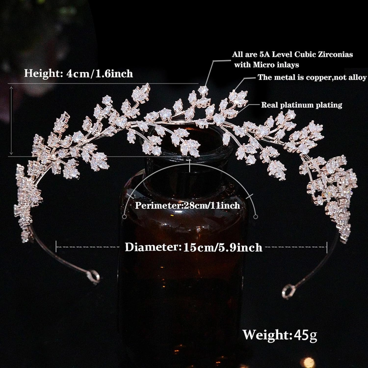 Jorsnovs Full Cubic Zirconia Wedding Headbands for Bride CZ Zircon Bridal Tiaras Pageant Hair Jewelry Party Headpieces for Women Girls (E-Rose Gold)