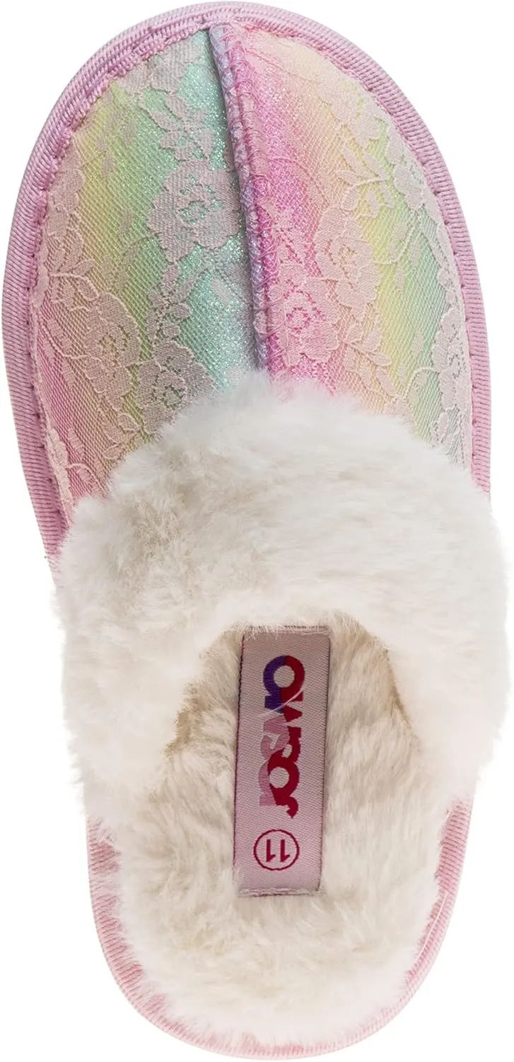 Josmo Girl's Comfort Non-Slip Memory Foam Faux Fur Slide House Slippers (Toddler/Little Kid)