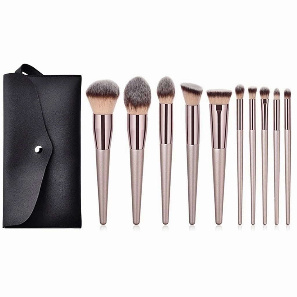 JSEIAJB Makeup brush 10 pieces champagne gold set lip brush powder powder blusher foundation make-up brush