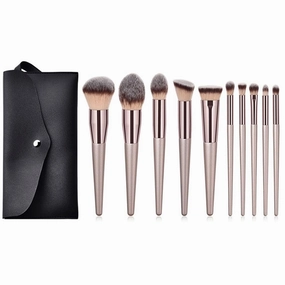 JSEIAJB Makeup brush 10 pieces champagne gold set lip brush powder powder blusher foundation make-up brush