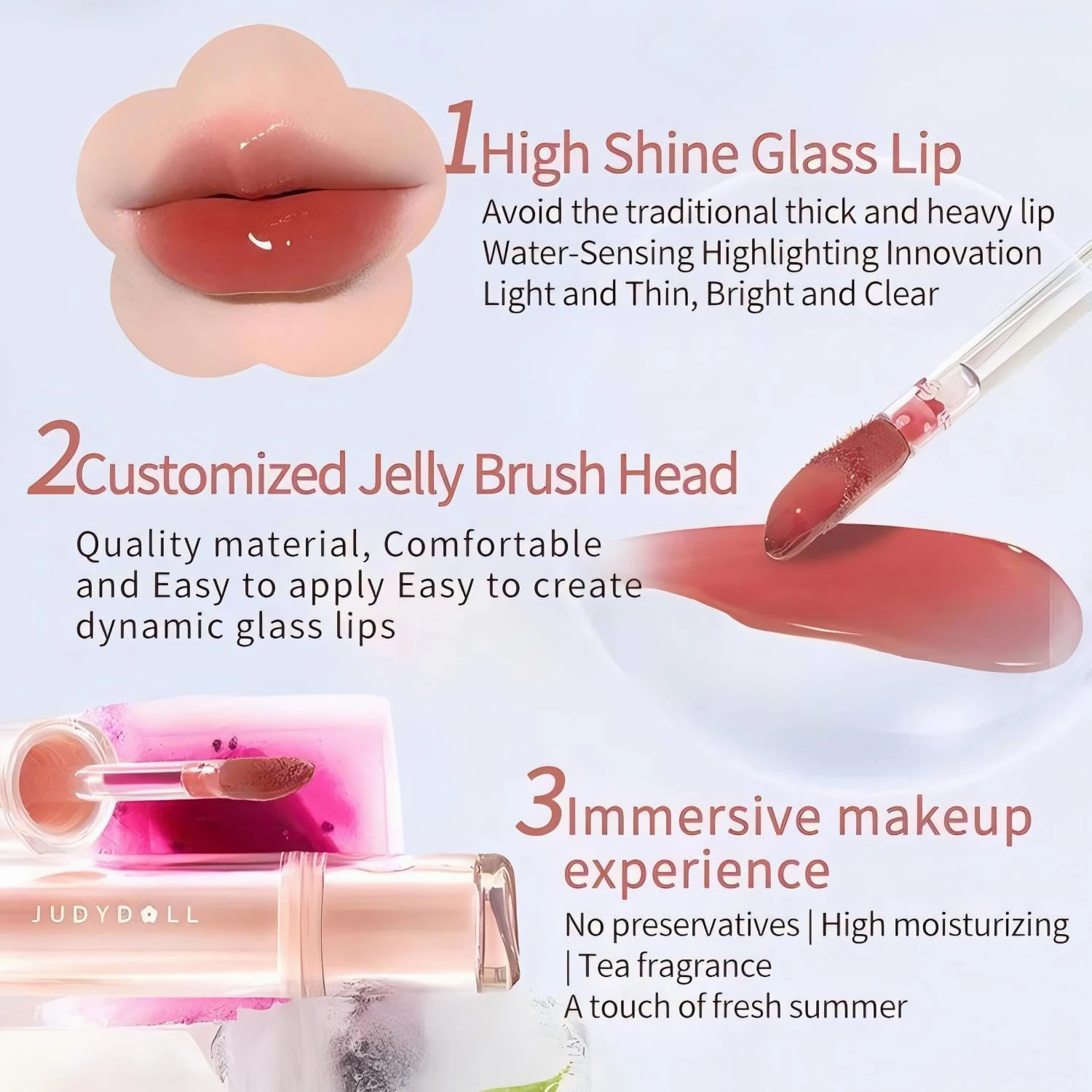 Judy-Dolll Mirror Tea Jelly Light Lip Glaze Clear,Hydrating Lip Gloss,Moisturizing Nonstick Tinted Gloss Lip Oil (#11 Berry, 0.084 Fl Oz)