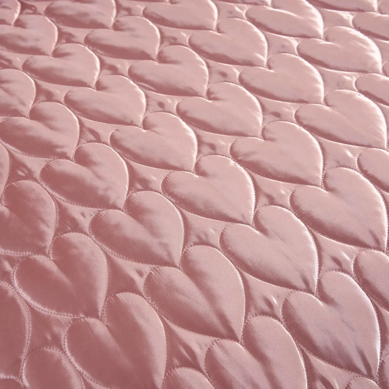 Juicy Couture Satin Heart Stitched 3 Piece Full/Queen Quilt Set, Rose Gold Luxury Bedding Set