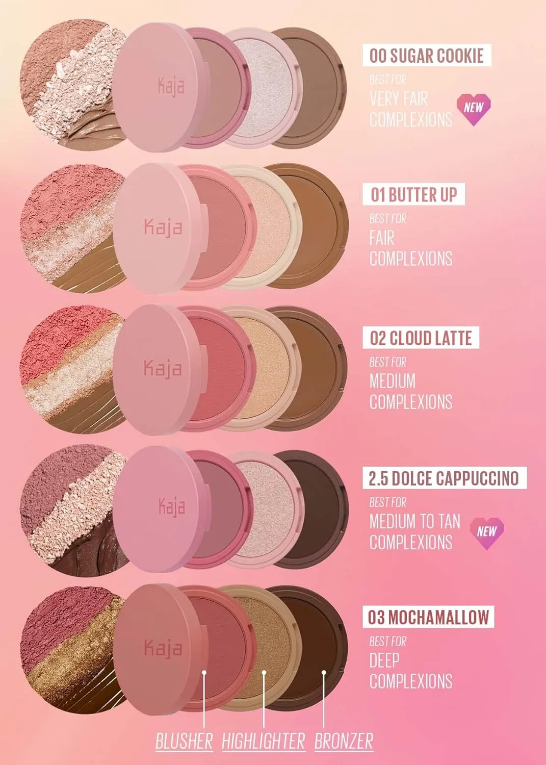 Kaja 3-in-1 Blendable Sculpting Trio - Play Bento | with Mango Seed Butter, Cream Bronzer, Powder Blush, and Highlighter, 00 Sugar Cookie