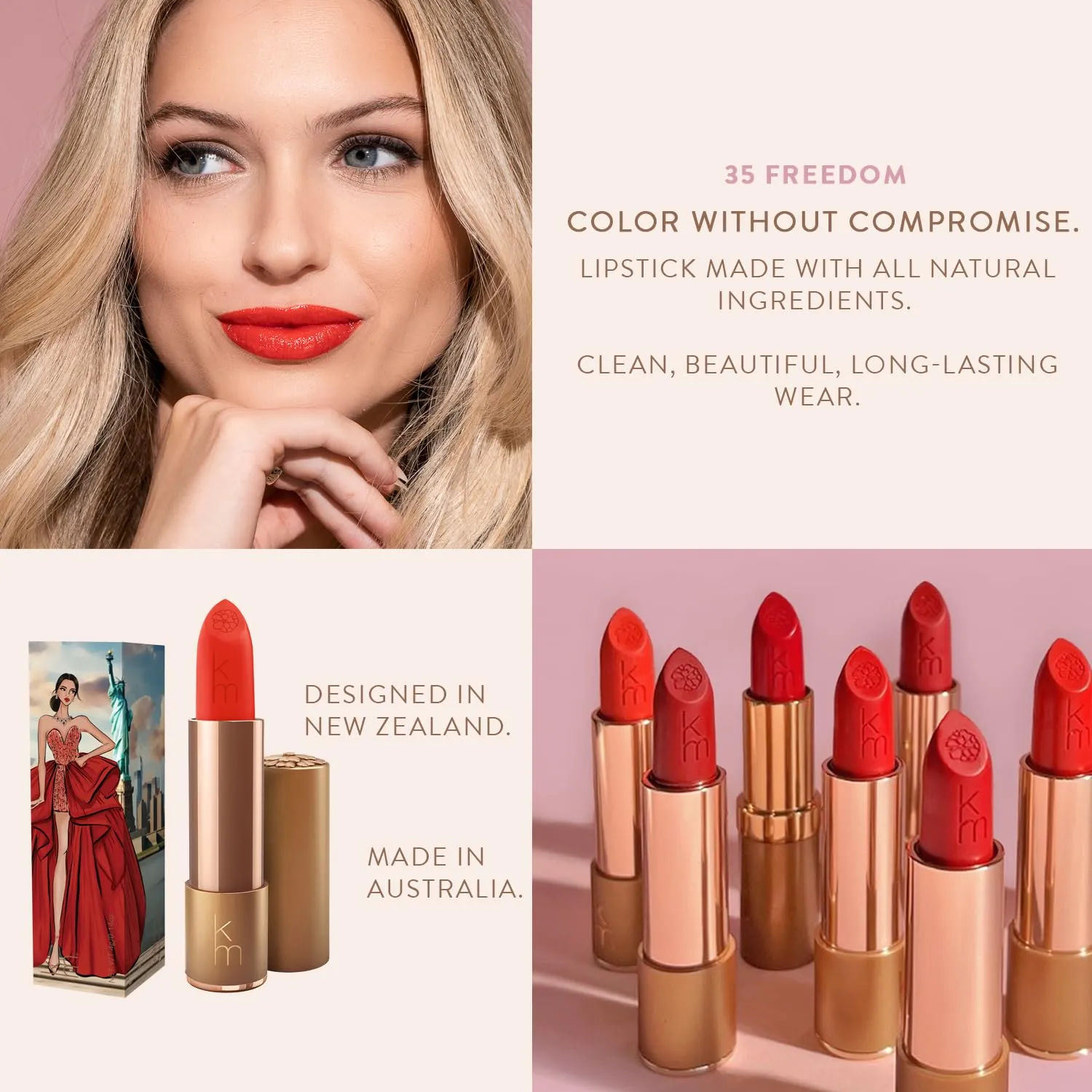 Karen Murrell - Natural Lip Stick - Lipstick 35 Freedom - Red Lipstick - Matte Finish, 100% Natural Ingredients, Moisturizes & Hydrates Lips - Paraben & Cruelty Free