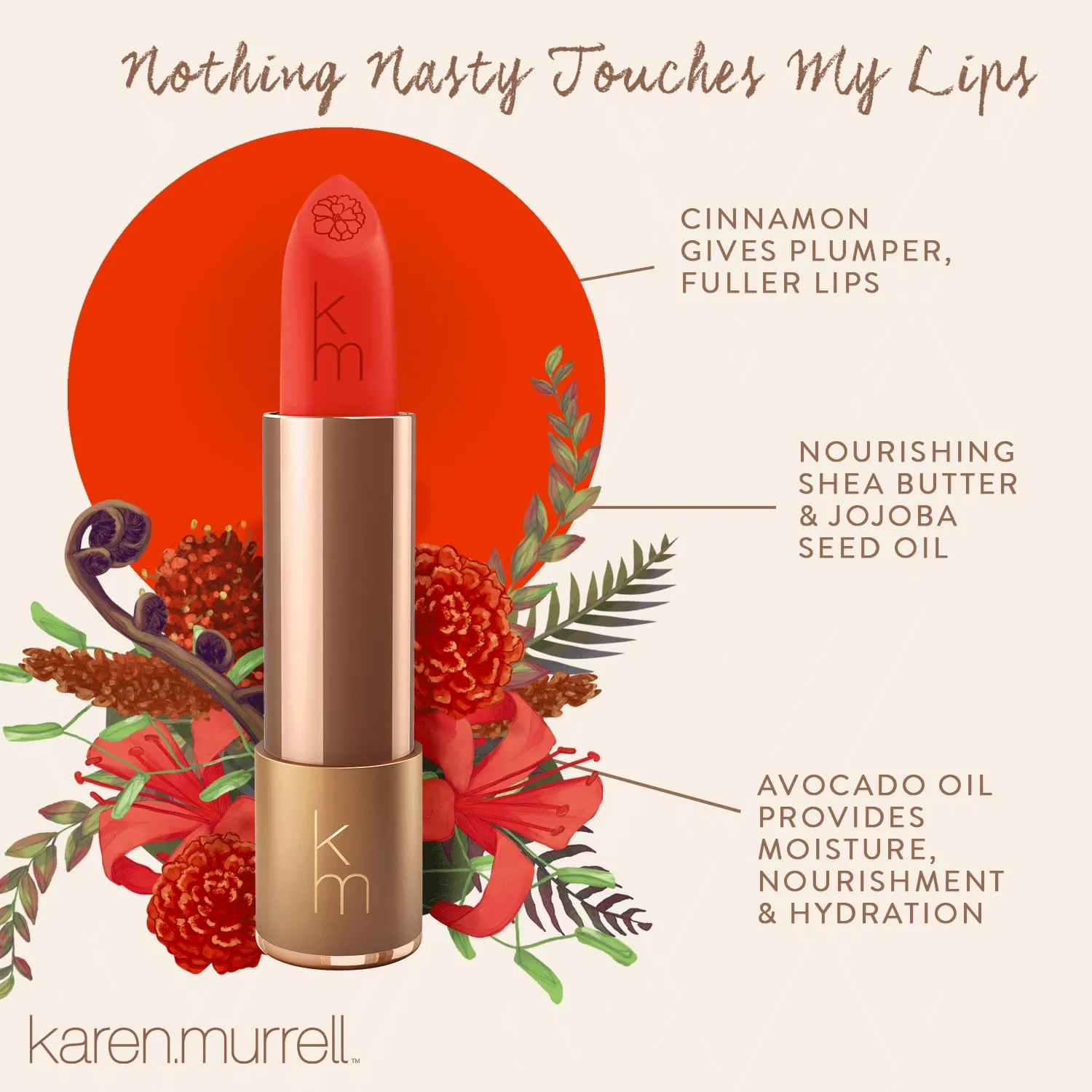 Karen Murrell - Natural Lip Stick - Lipstick 35 Freedom - Red Lipstick - Matte Finish, 100% Natural Ingredients, Moisturizes & Hydrates Lips - Paraben & Cruelty Free