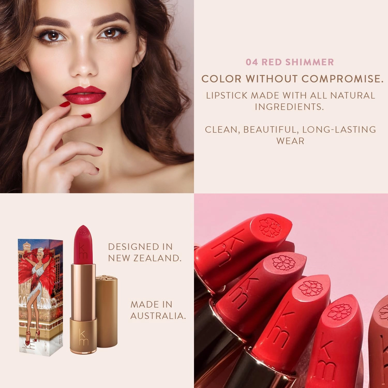 Karen Murrell - Natural Lip Stick 04 Red Shimmer - Red Lipstick - Matte Finish, 100% Natural Ingredients, Moisturizes & Hydrates Lips - Paraben & Cruelty Free