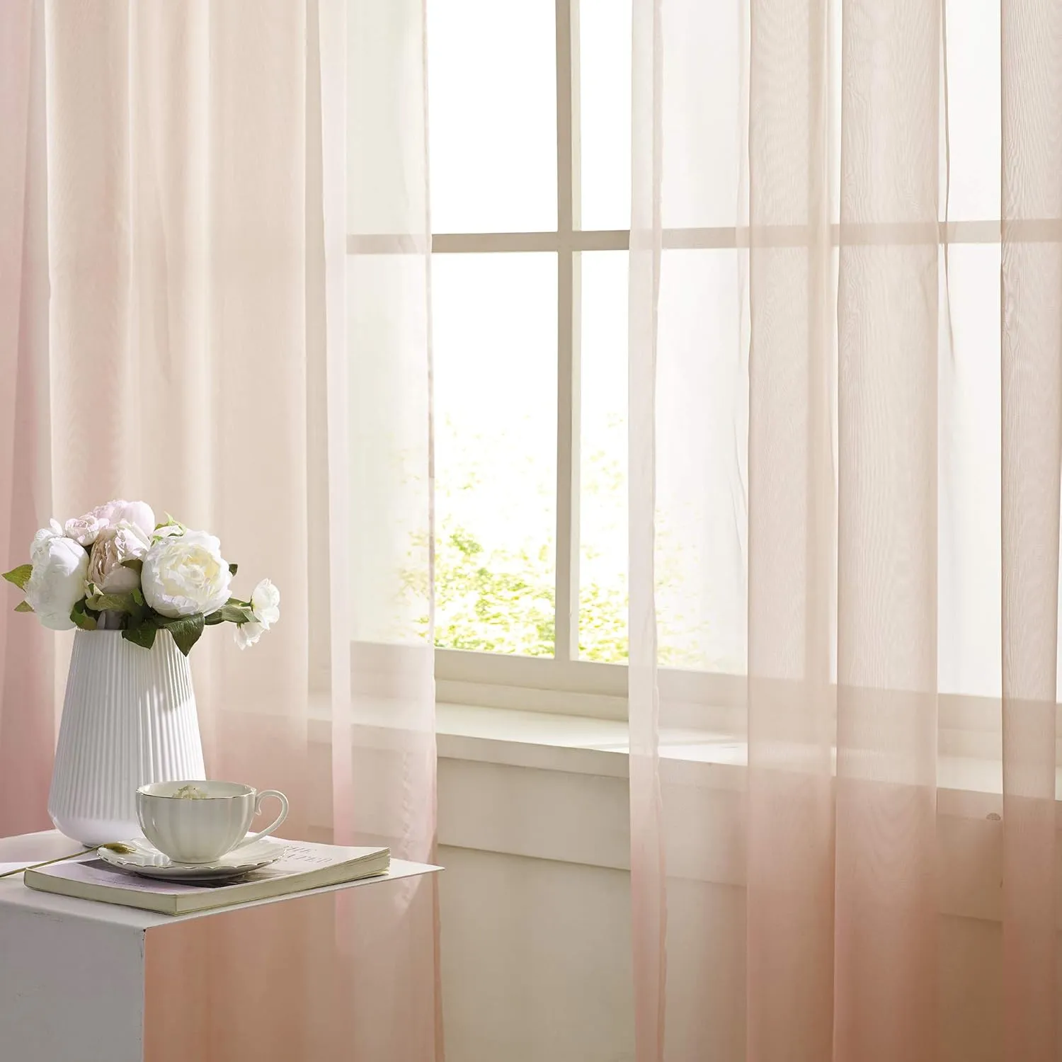 KEQIAOSUOCAI Sheer Blush Pink Curtains 84 inch Length Rod Pocket Light Weight Voile Panels Sheers Drapes for Bedroom Bed Canopy Curtains 52 Inch x 84 Inch Set of 2