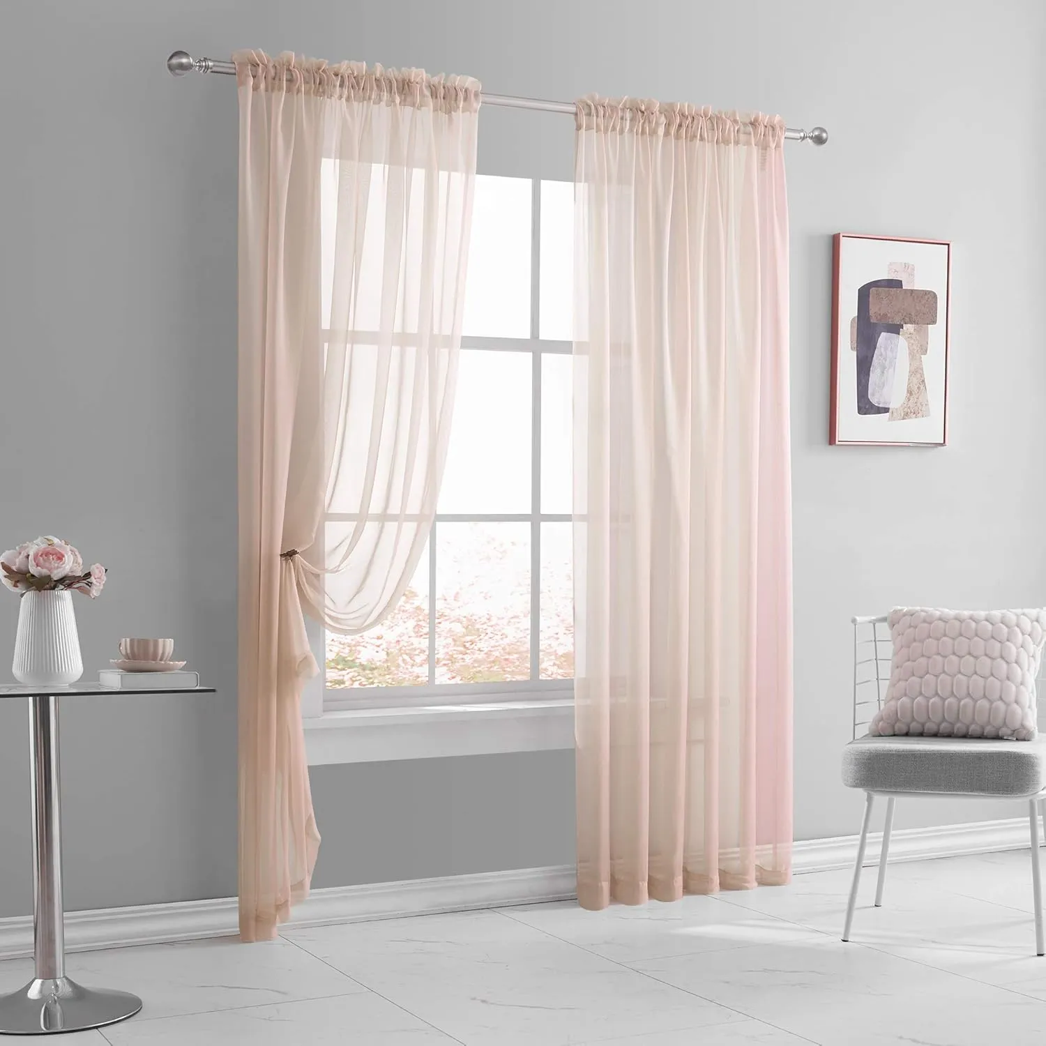 KEQIAOSUOCAI Sheer Blush Pink Curtains 84 inch Length Rod Pocket Light Weight Voile Panels Sheers Drapes for Bedroom Bed Canopy Curtains 52 Inch x 84 Inch Set of 2