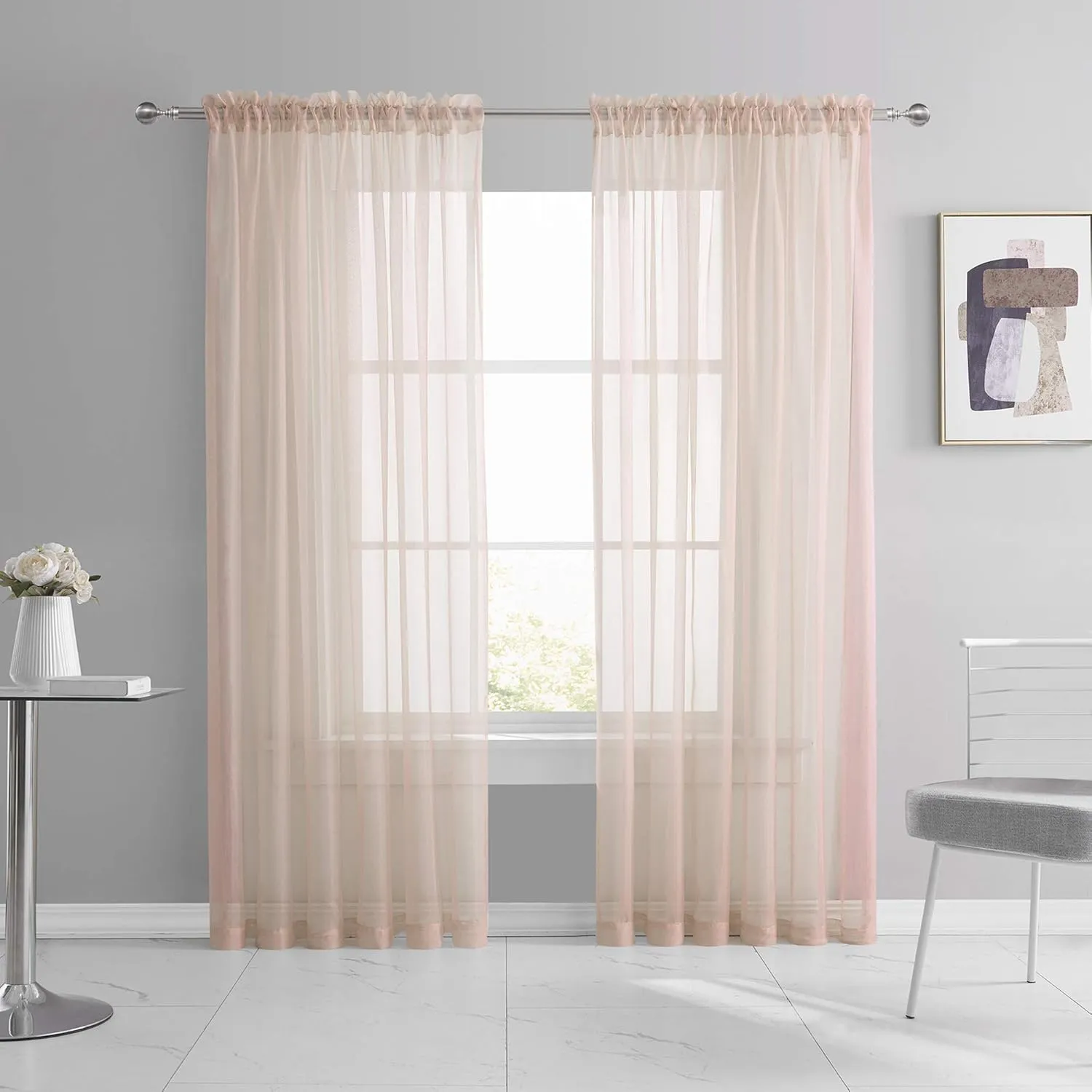 KEQIAOSUOCAI Sheer Blush Pink Curtains 84 inch Length Rod Pocket Light Weight Voile Panels Sheers Drapes for Bedroom Bed Canopy Curtains 52 Inch x 84 Inch Set of 2