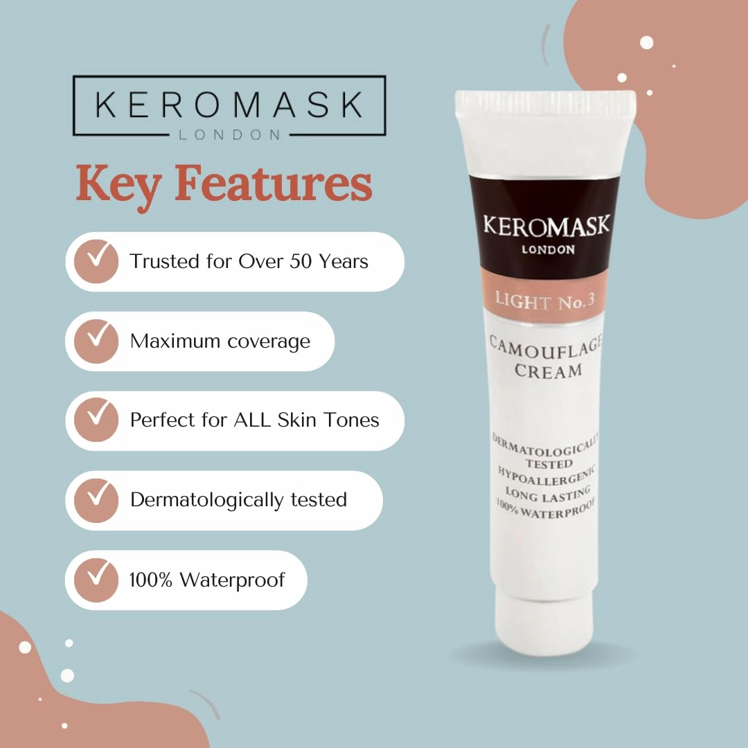 Keromask Full Coverage Concealer | Medium No 1 | Camouflage Makeup | Waterproof Concealer | Hypoallergenic | Vitiligo, Tattoo, Rosacea, Tattoo Cover |24 Shades