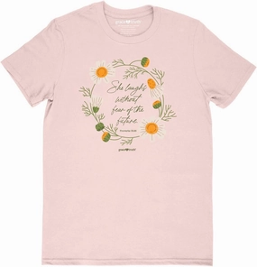 Kerusso Grace & TruthShe Laughs Without Fear of The Future Daisies Blush Pink Cotton Crew Neck T-Shirt