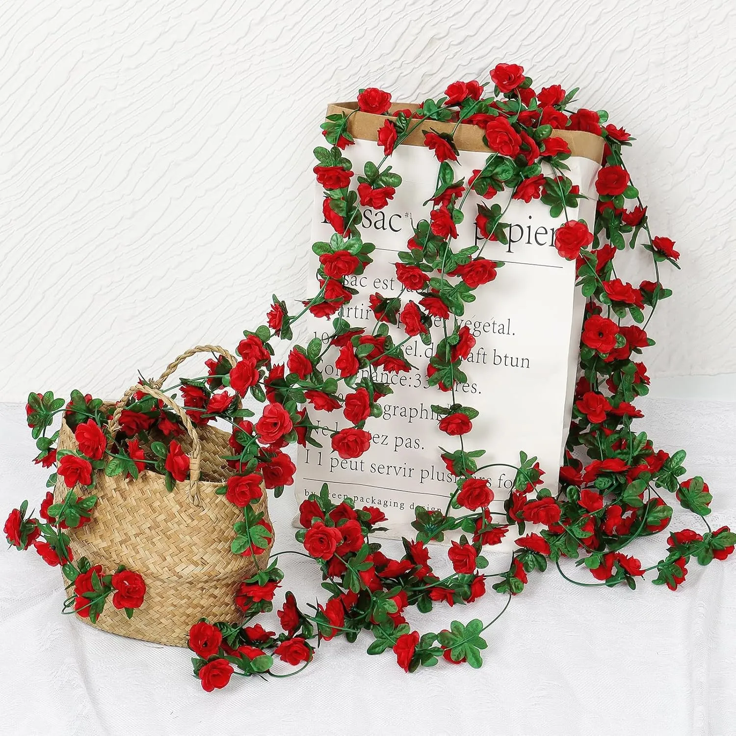KHOYIME 9 Pack 72 FT Artificial Flower Garland, Fake Red Roses Vines Silk Flowers Faux Plastic Outdoor Hanging Floral Ivy Garland Decoration for Wedding Arch Bedroom Home Wall Backdrop Room Decor