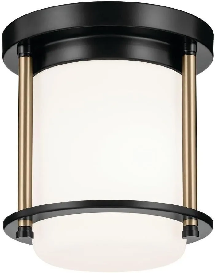 Kichler Brit 52596BKCPZ Flush Mount 1-Light 7.25˝ with Satin Etched Cased Opal Glass in Black and Champagne Bronze