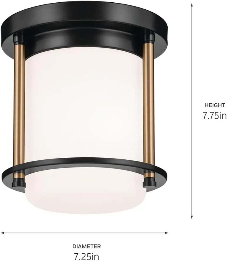 Kichler Brit 52596BKCPZ Flush Mount 1-Light 7.25˝ with Satin Etched Cased Opal Glass in Black and Champagne Bronze