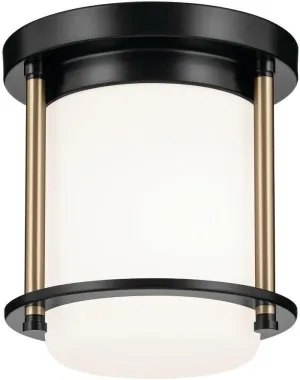 Kichler Brit 52596BKCPZ Flush Mount 1-Light 7.25˝ with Satin Etched Cased Opal Glass in Black and Champagne Bronze