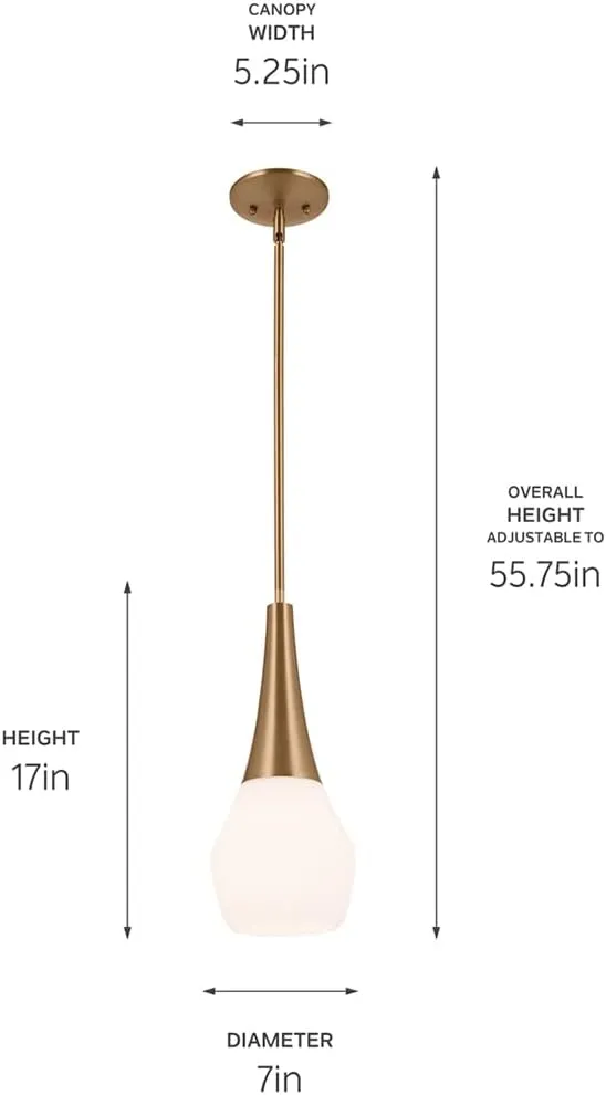 Kichler Deela 17 Inch 1 Light Pendant with Satin Etched Cased Opal Glass in Champagne Bronze