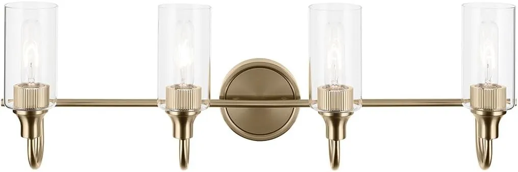 Kichler Kavi 31.5" 4-Light Vanity Light with Clear Glass in Champagne Bronze, Damp Rated, for Bathroom, Powder Room, Over a Mirror, (31.5" W x 10" H), 55212CPZ