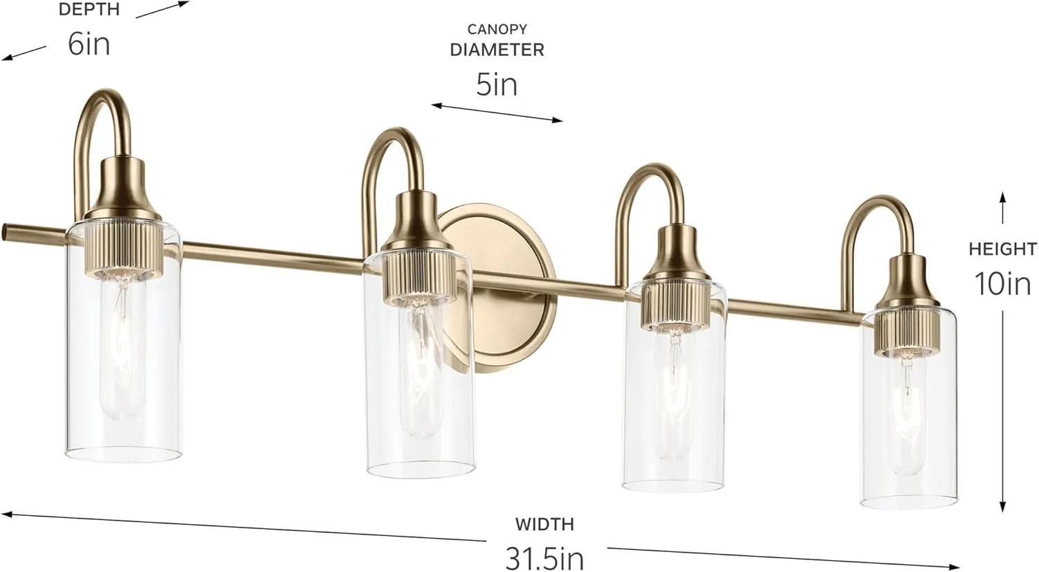 Kichler Kavi 31.5" 4-Light Vanity Light with Clear Glass in Champagne Bronze, Damp Rated, for Bathroom, Powder Room, Over a Mirror, (31.5" W x 10" H), 55212CPZ