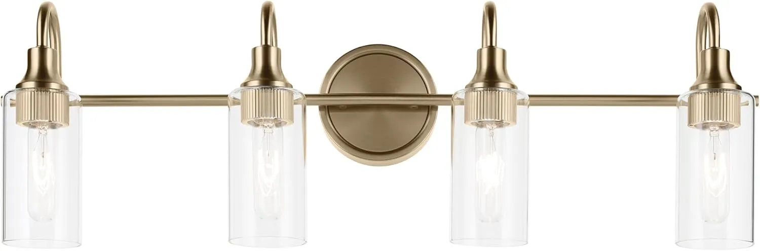 Kichler Kavi 31.5" 4-Light Vanity Light with Clear Glass in Champagne Bronze, Damp Rated, for Bathroom, Powder Room, Over a Mirror, (31.5" W x 10" H), 55212CPZ