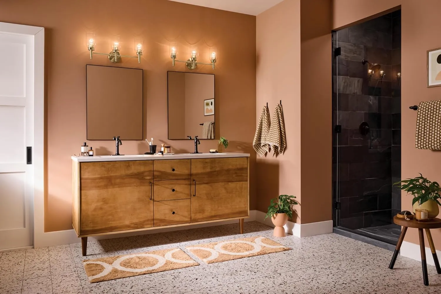 KICHLER Madden 3-Light Vanity with Clear Glass in Champagne Bronze, Sloped Ceiling Compatible, for Single Vanity in Bathroom (10.5" x 24"), 55185CPZ