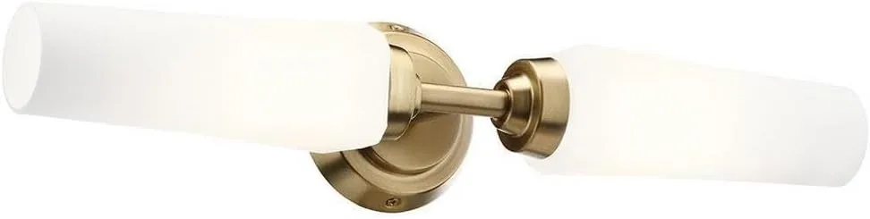 Kichler, Truby 19.75 Inch 2 Light Vanity Light with Satin Etched Cased Opal Glass in Champagne Bronze, 55074CPZ (20.75" W x 4.5" H)