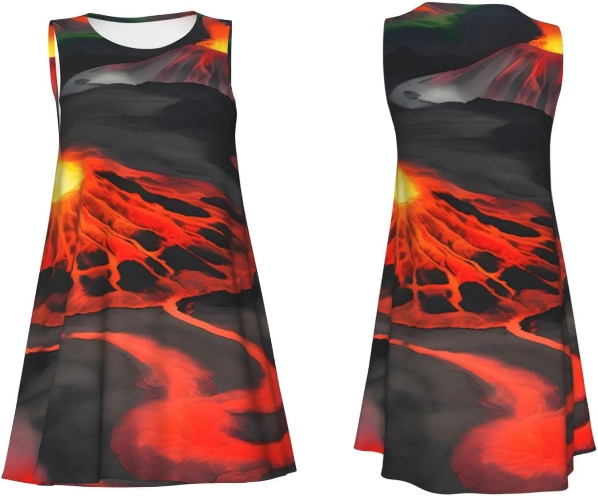 Kilauea Volcanos Print Boho Dress for Women Sleeveless Crew Neck Summer Women's Casual Loose Dress Assorted Size