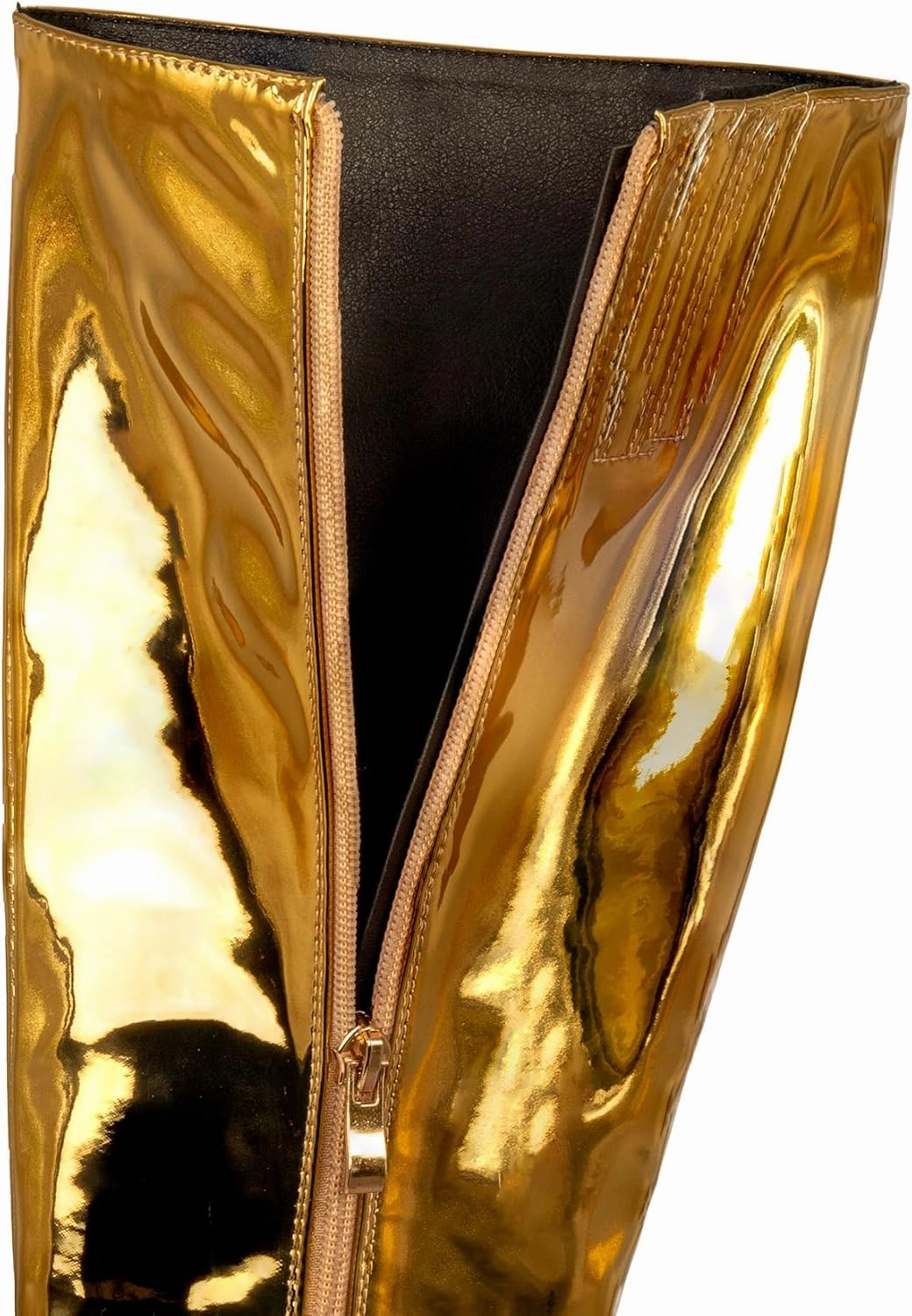 Kluolandi Metallic Boots for Women Knee High Sculptural Wedge Heel Boots with Zipper and Pointed Toe Fashion Party Shoes