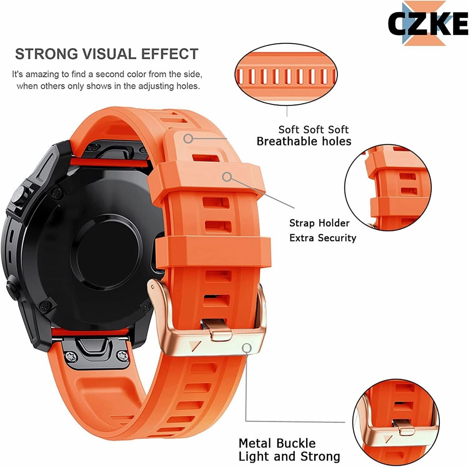 KLVN 20mm Watch Band Replacement For Garmin Fenix 5S/5S Plus/6S/7S/Instinct 2S/D2, Quick Fit Soft Silicone Strap With Rose Gold Buckle Breathable Waterproof Wristband
