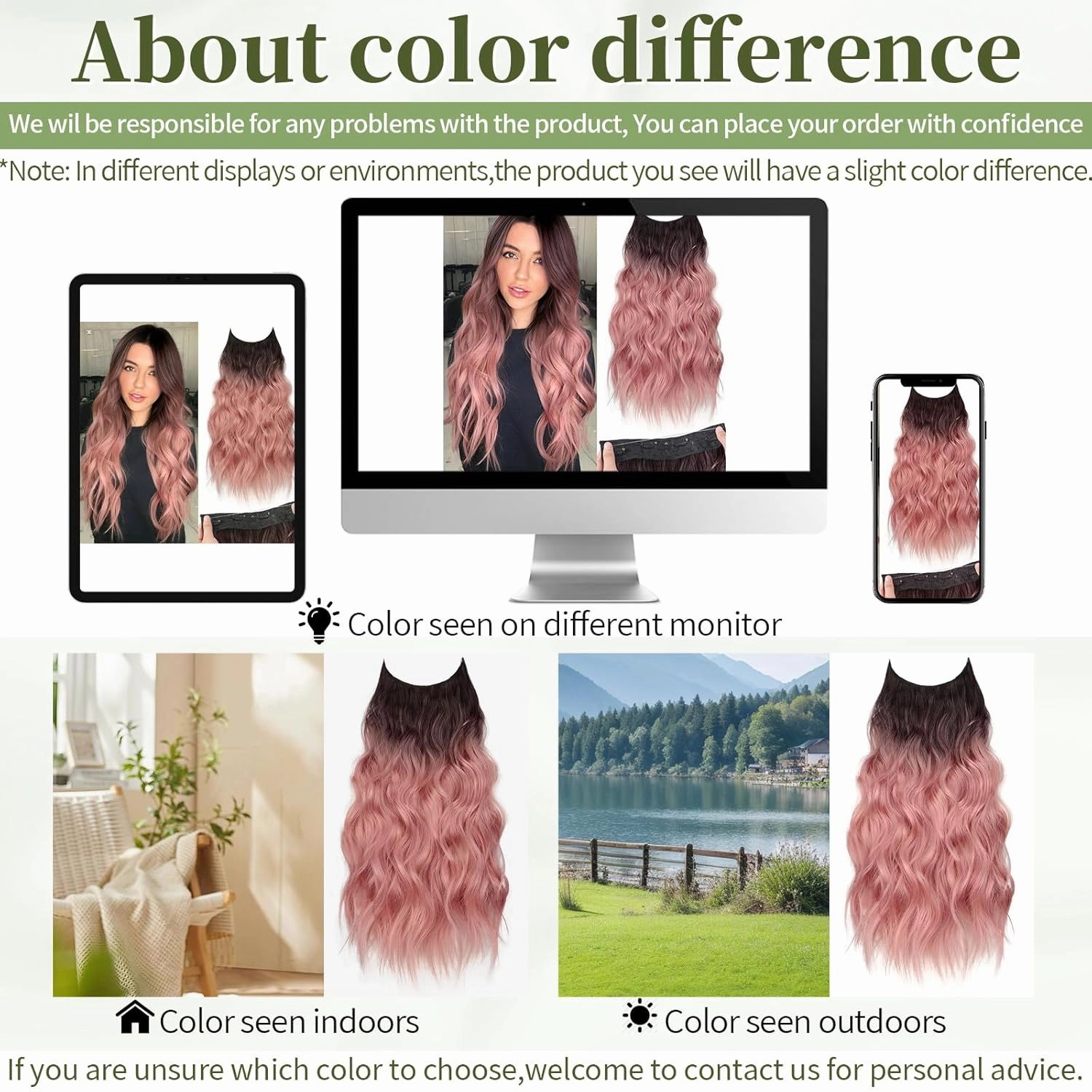 KooKaStyle Invisible Wire Hair Extensions with Transparent Headband Adjustable Size 4 Secure Clips Long Wavy Highlight Hairpiece 20 Inch Dark Brown to Rose Gold Ombre for Women