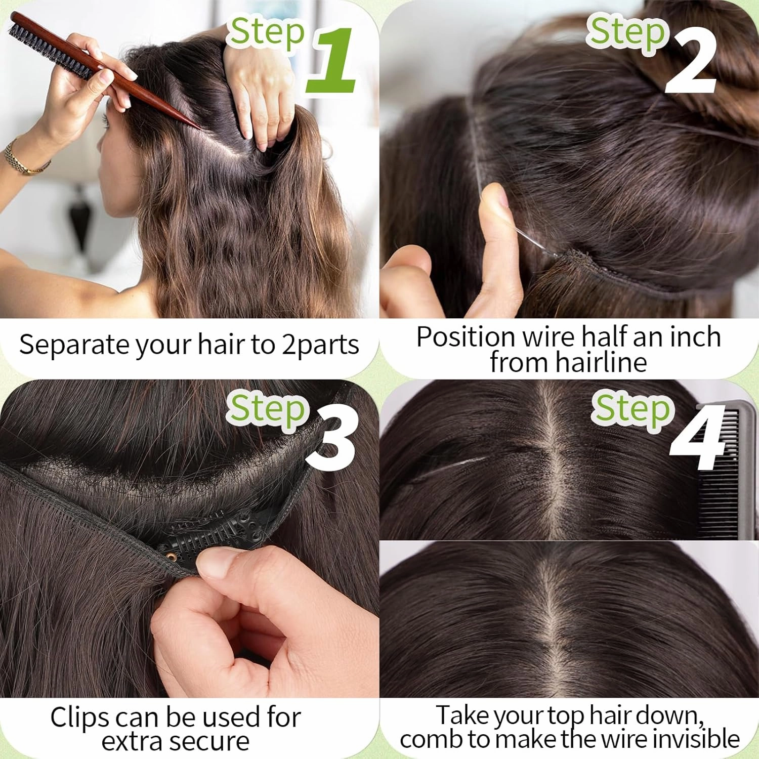 KooKaStyle Invisible Wire Hair Extensions with Transparent Headband Adjustable Size 4 Secure Clips Long Wavy Highlight Hairpiece 20 Inch Dark Brown to Rose Gold Ombre for Women