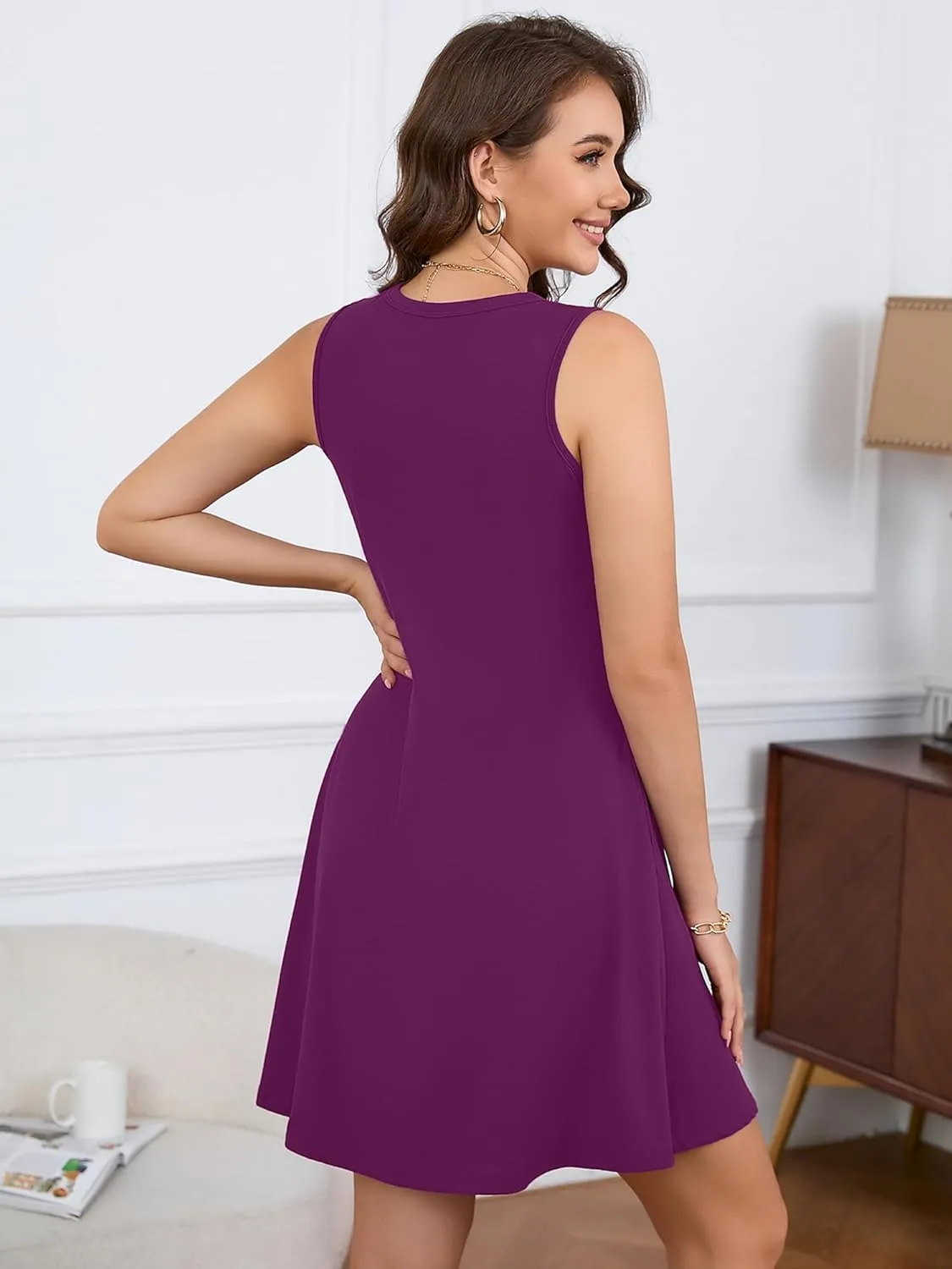 KORSIS Tank Dress for Women Elegant T-Shirt Summer Dresses Sleeveless Swing A Line Vacation Beach Sundress with Pockets