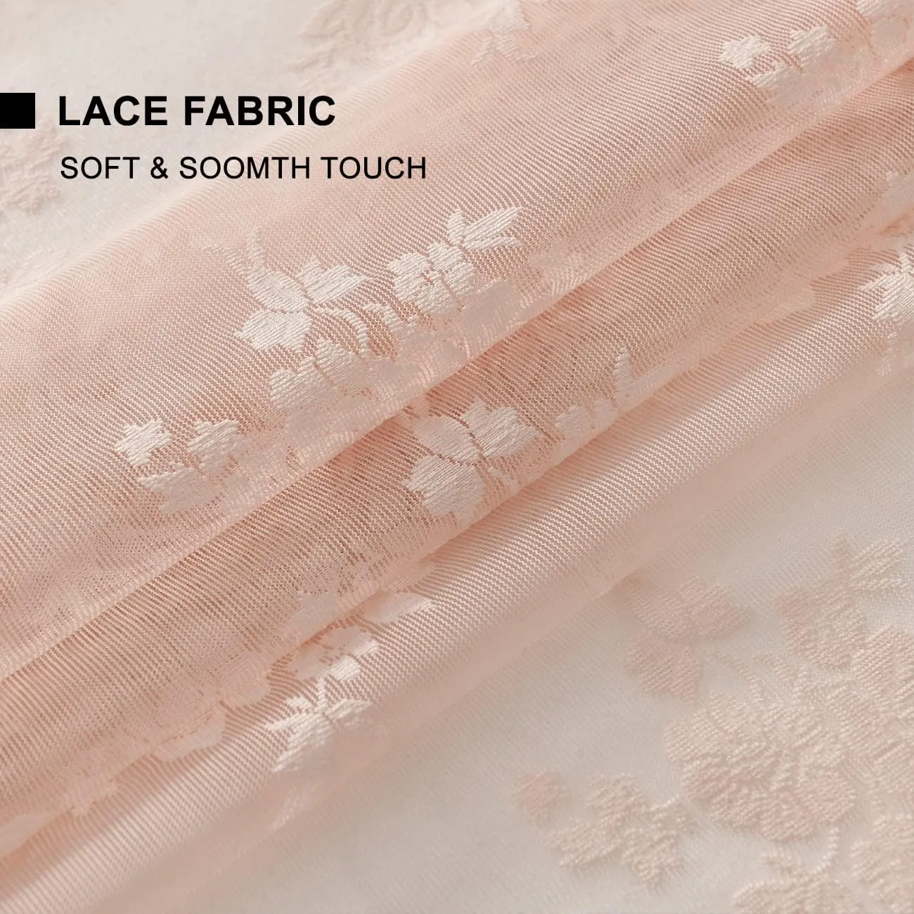 Kotile Pink Lace Curtains for Bedroom - Country Floral Knitted Curtains 84 Inches Long, Scalloped Sheer Drapes for Girls Room, Rod Pocket Privacy Coquette Window Curtain, 52 x 84 Inch, 2 Panels