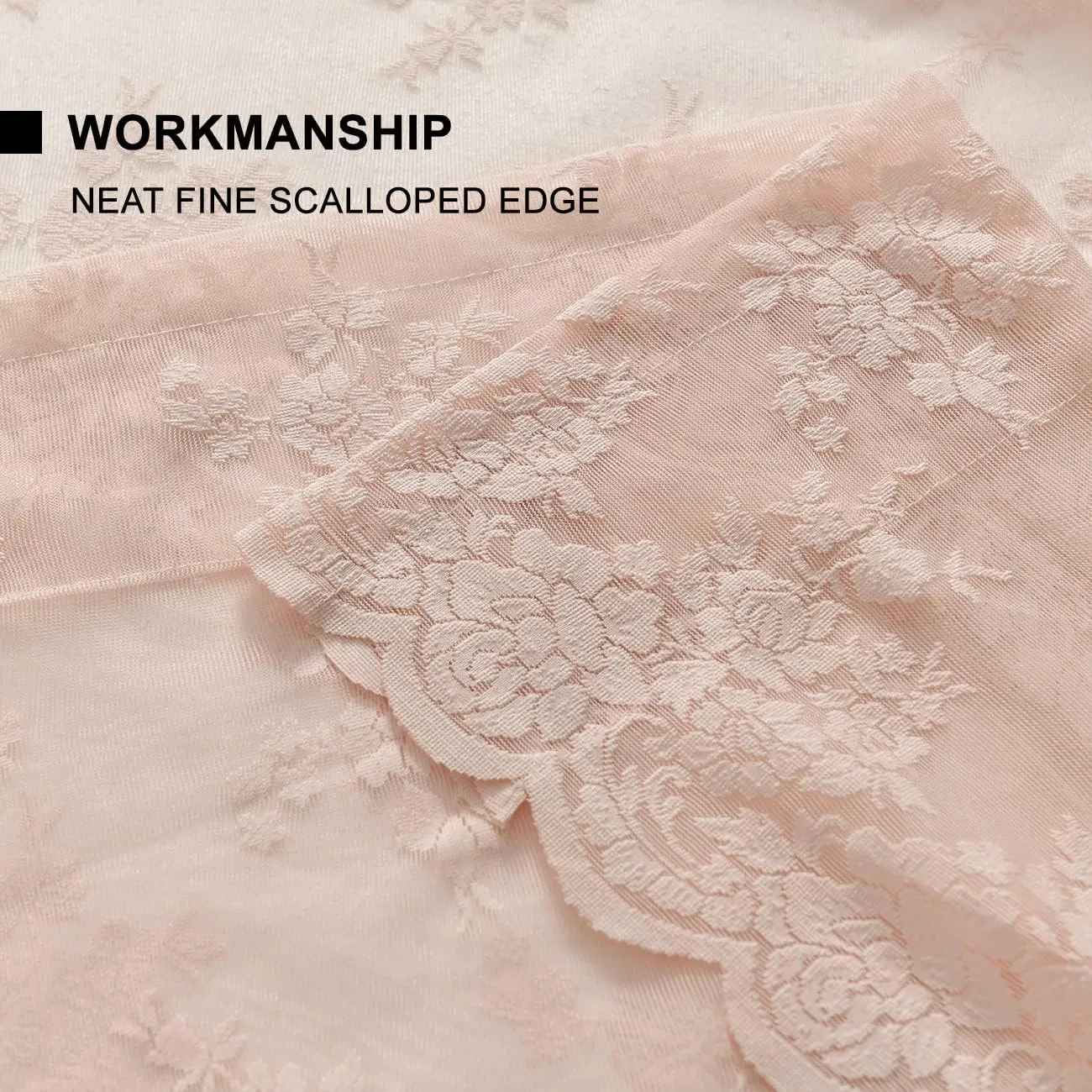 Kotile Pink Lace Curtains for Bedroom - Country Floral Knitted Curtains 84 Inches Long, Scalloped Sheer Drapes for Girls Room, Rod Pocket Privacy Coquette Window Curtain, 52 x 84 Inch, 2 Panels
