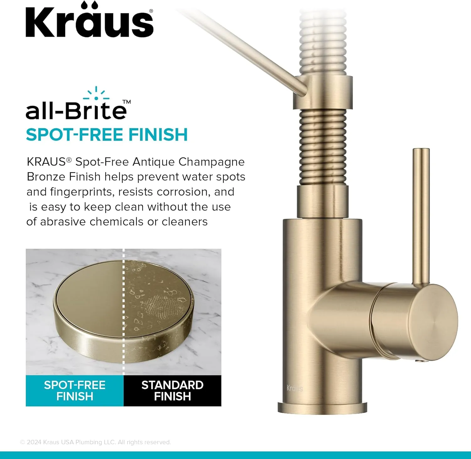 KRAUS Bolden Commercial Style 2-Function Single Handle Pull Down Kitchen Faucet in Spot-Free Antique Champagne Bronze, KPF-1610SFACB