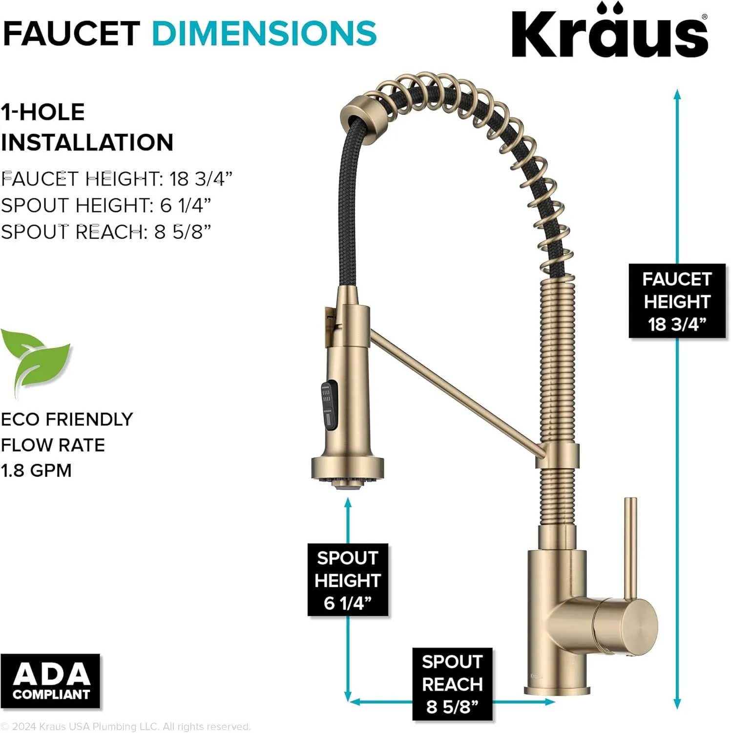 KRAUS Bolden Commercial Style 2-Function Single Handle Pull Down Kitchen Faucet in Spot-Free Antique Champagne Bronze, KPF-1610SFACB