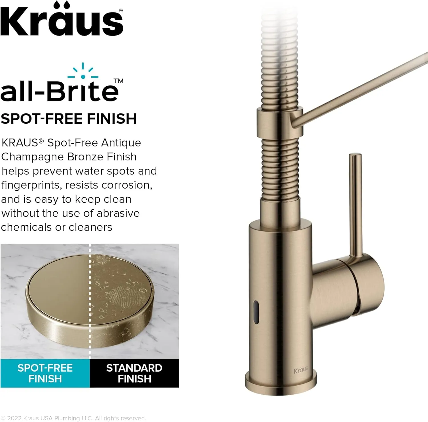 Kraus Bolden Touchless Sensor Commercial Style 2-Function Single Handle Pull Down Kitchen Faucets in Spot-Free Antique Champagne Bronze, KSF-1610SFACB