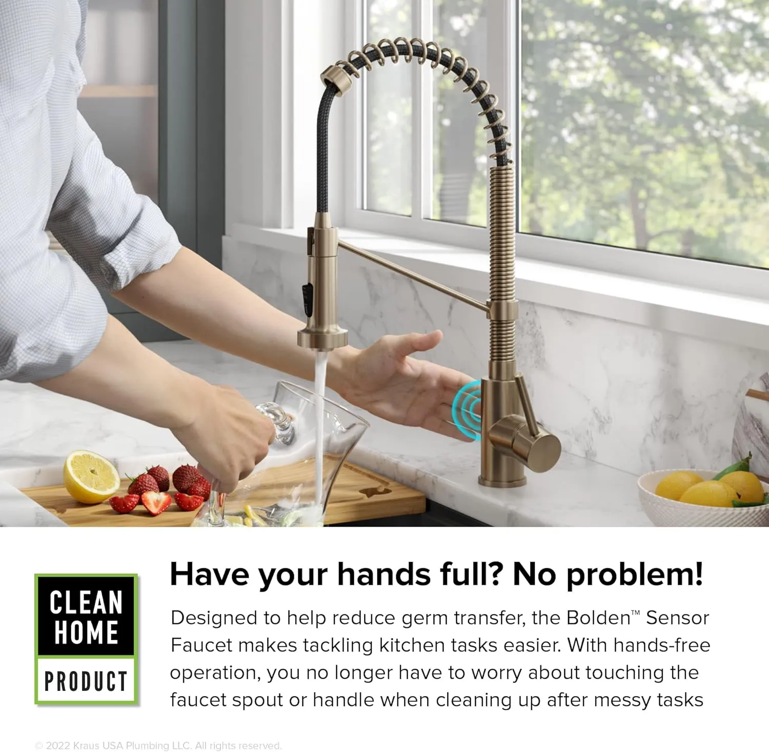Kraus Bolden Touchless Sensor Commercial Style 2-Function Single Handle Pull Down Kitchen Faucets in Spot-Free Antique Champagne Bronze, KSF-1610SFACB