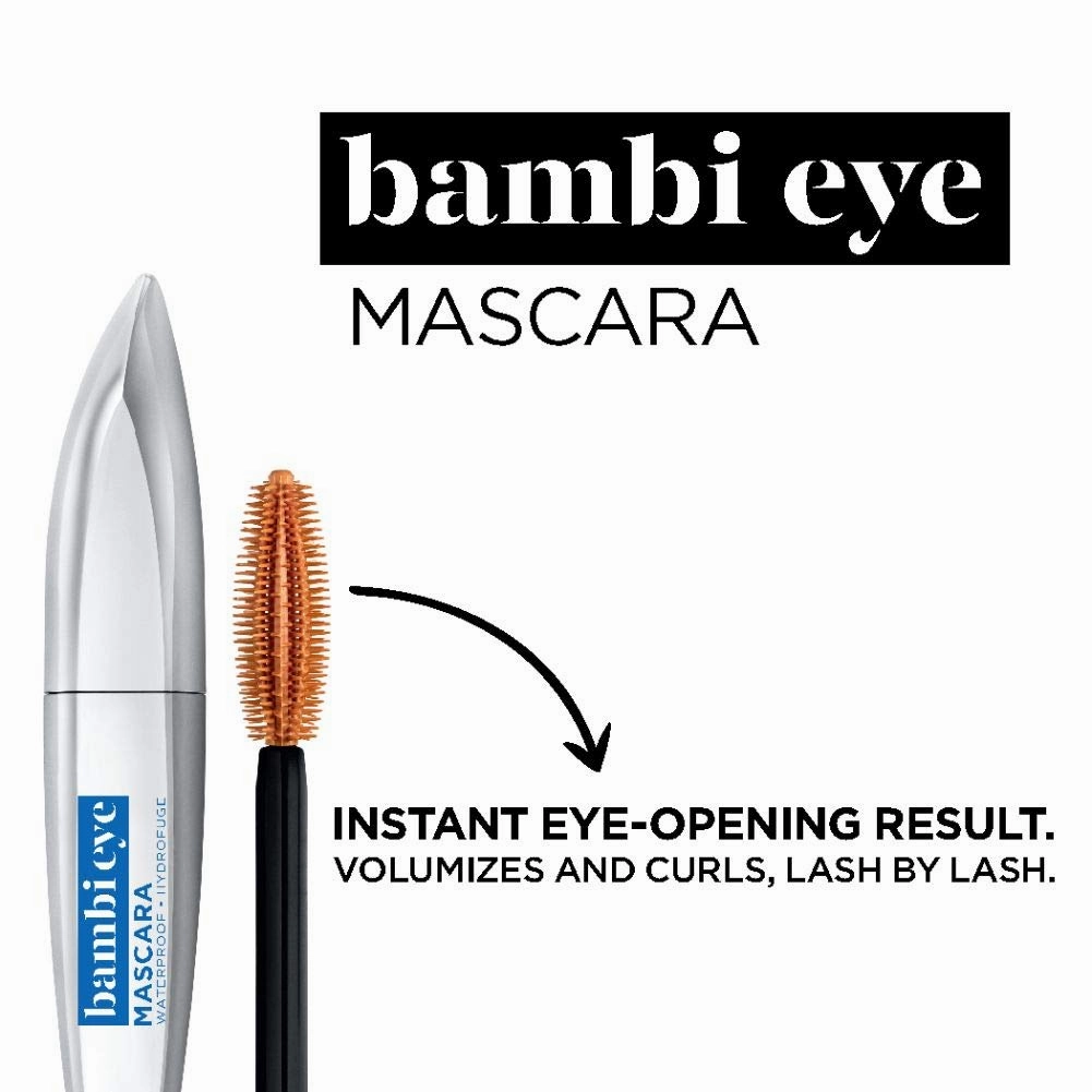 L'Oreal Paris Makeup Bambi Eye Mascara, Lasting Volume, Length & Lift, Doe-Eye Definition, No Clumping or Smudging, Waterproof, Blackest Black, 0.21 Fl Oz