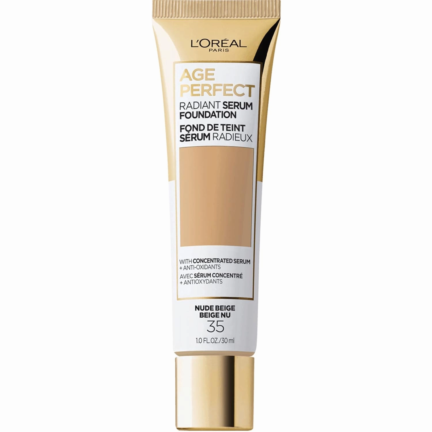 L'Oreal Paris Makeup True Match Lumi Glotion, Natural Glow Enhancer & L'Oreal Paris Age Perfect Radiant Serum Foundation with SPF 50, Nude Beige, 1 Ounce