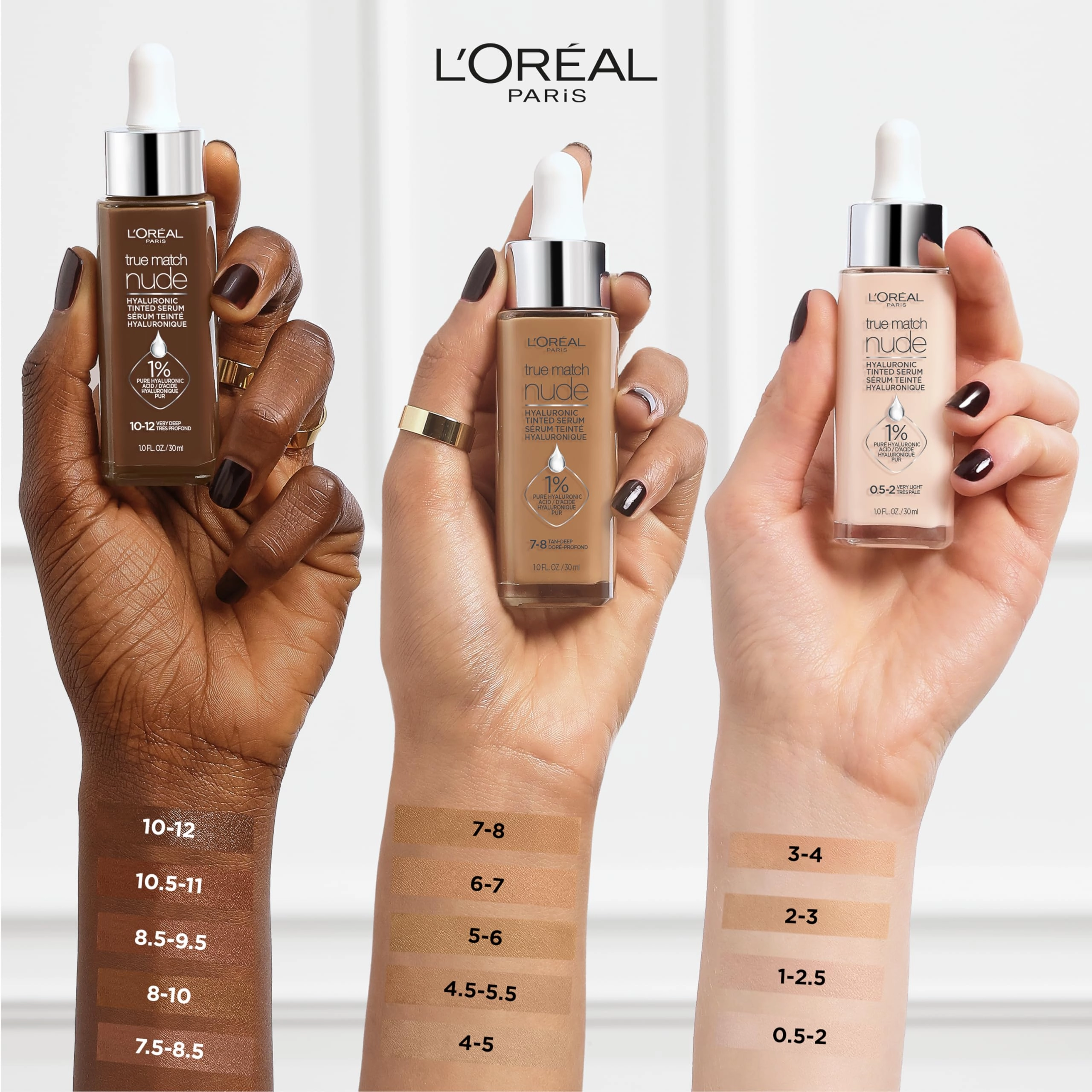 L'Oreal Paris True Match Nude Hyaluronic Tinted Serum Foundation with 1% Hyaluronic acid, Deep 8-10, 1 fl. oz.