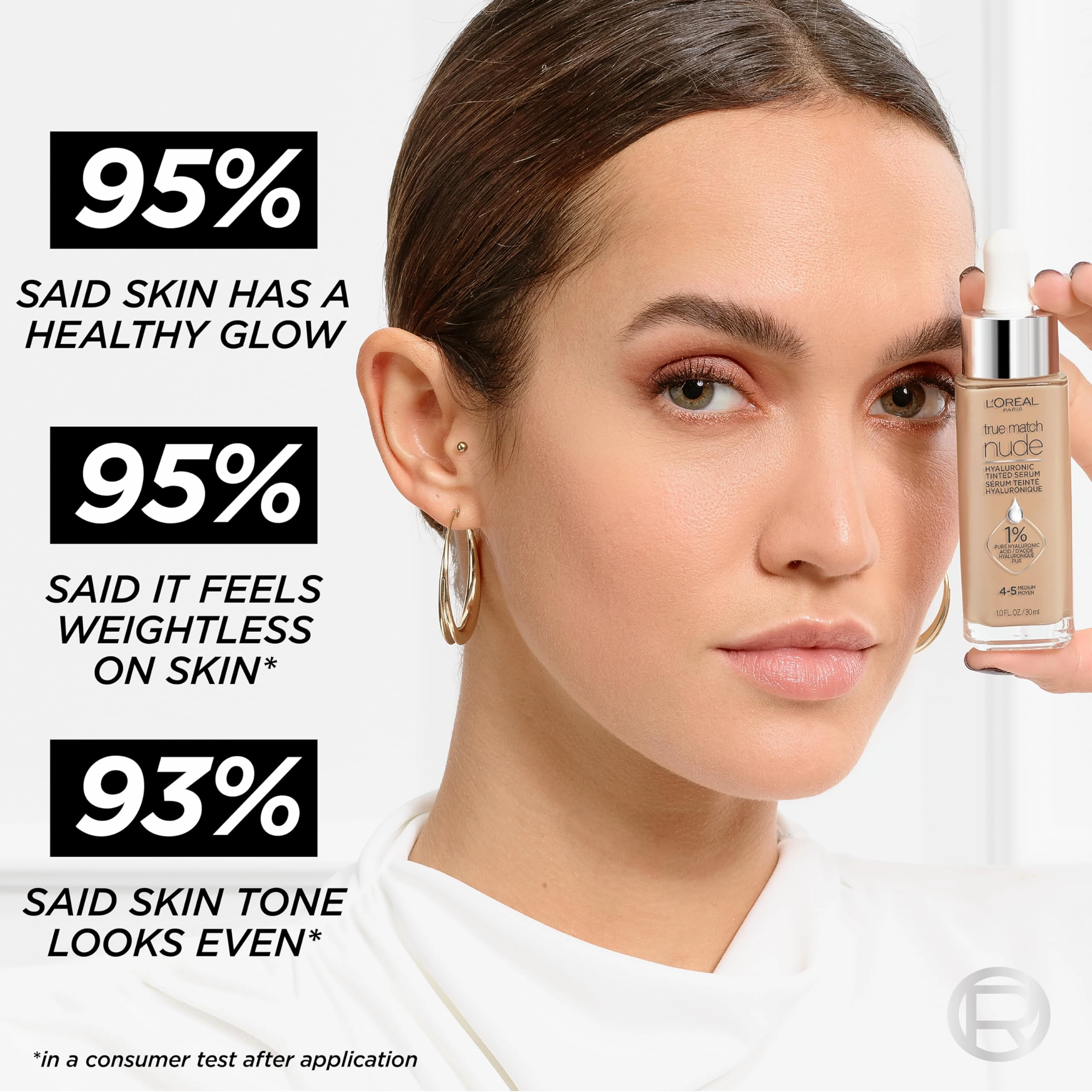 L'Oreal Paris True Match Nude Hyaluronic Tinted Serum Foundation with 1% Hyaluronic acid, Deep 8-10, 1 fl. oz.