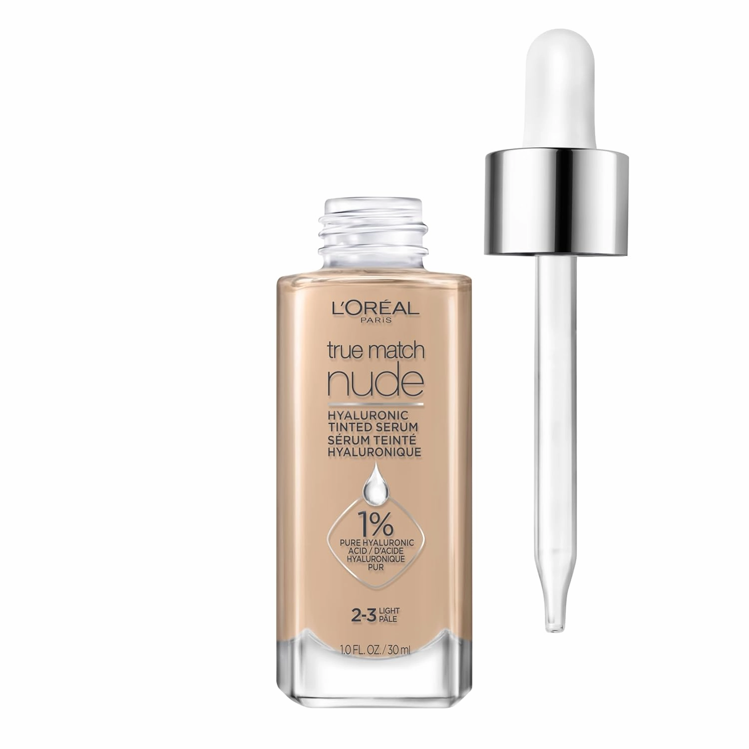 L'Oreal Paris True Match Nude Hyaluronic Tinted Serum Foundation with 1% Hyaluronic acid, Rosy Light 1-2.5, 1 fl. oz.