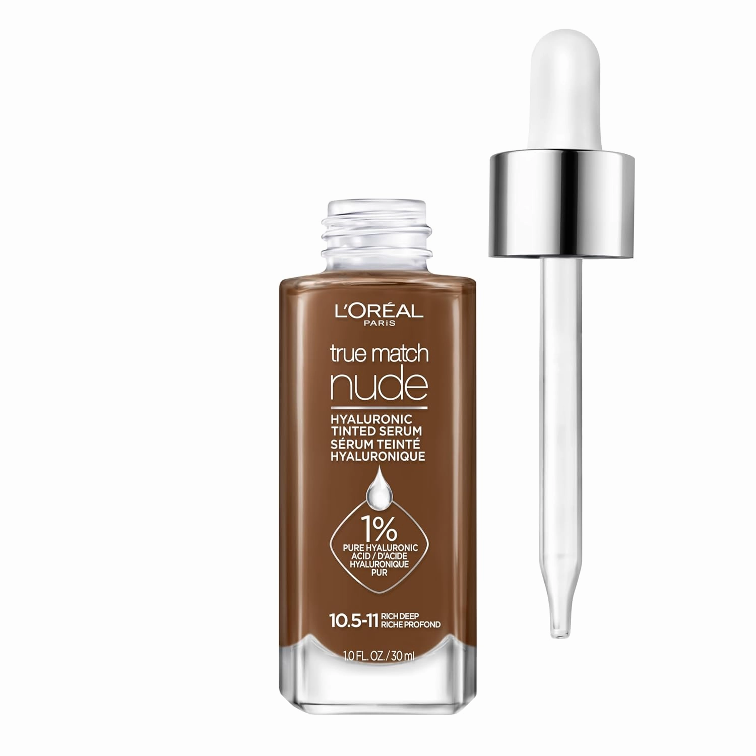 L'Oreal Paris True Match Nude Hyaluronic Tinted Serum Foundation with 1% Hyaluronic acid, Rosy Light 1-2.5, 1 fl. oz.
