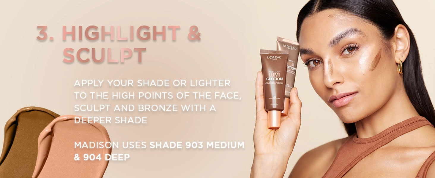 L'Oréal Paris True Match Lumi Glotion Medium and Deep Bundle, Highlighter and Bronzer For Radiant Glow, Pack of 2