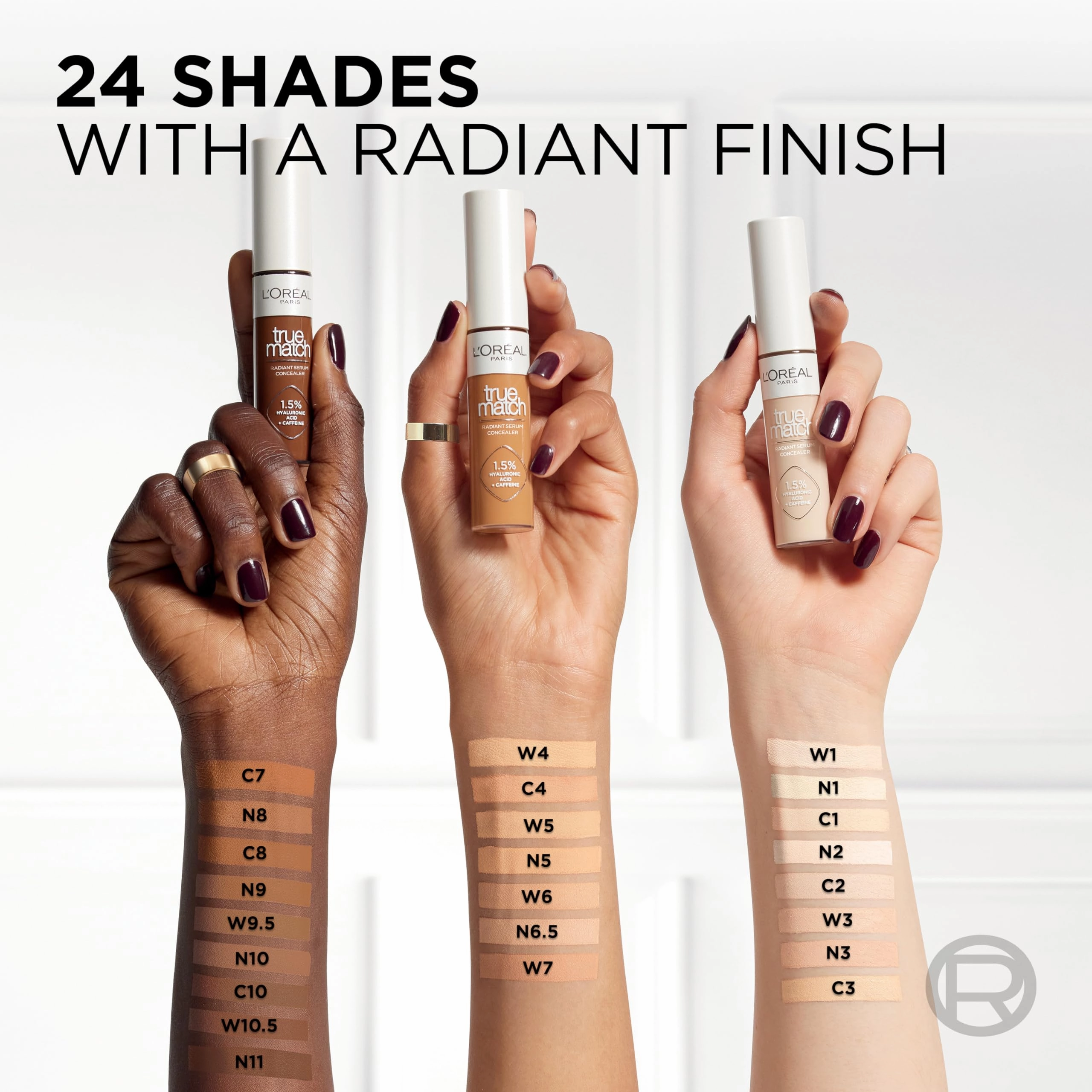 L’Oréal Paris True Match Radiant Serum Concealer, Brightening Under Eye Concealer Make Up with 1.5% Hyaluronic Acid and Caffeine, W4, 0.33 Oz